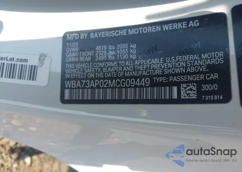 2021 BMW 430I xDrive z USA, uszkodzony, nr VIN WBA73AP02MCG09449